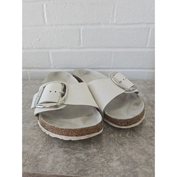 Birkenstock Madrid Big Buckle Slide Sandals Womens Size 10 White Leather Slip On - Picture 7 of 12